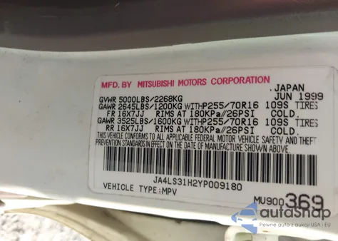 2000 Mitsubishi Montero Sport Ls/Xls from USA, damaged, VIN JA4LS31H2YP009180